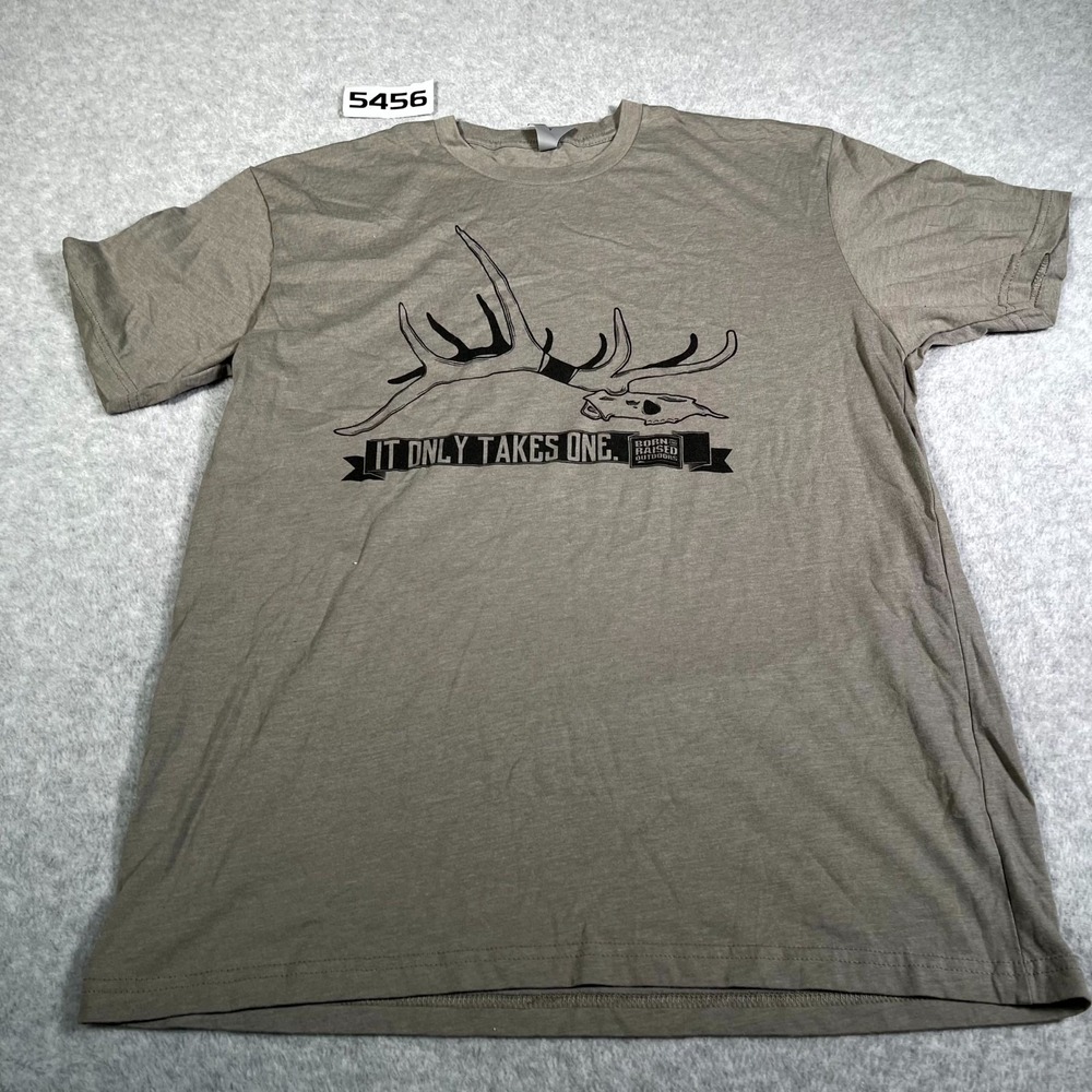 Next Level Apparel T Shirt Mens L Green Hunting Born and Raised Outdoors Graphic
